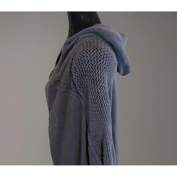 Roxy Sweater Navy Blue Sz M Open Cardigan Hood Mesh Sleeves Cotton Beach 90s Y2K - Picture 6 of 12